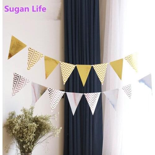 12 Flags 18cm Rose Gold Garlands Birthday Bunting Banners Pennant Baby Shower Wedding Garland Flags Party Decoration Supplies
