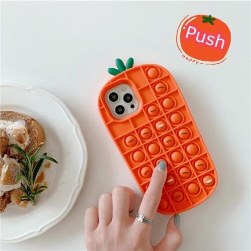 12 Pro Case Cute Carrot Silicone Relieve Stress Fidget Toy Push It Bubble Cover for iPhone 11 Pro Max XR X XS 7 8 SE 2020 Cases