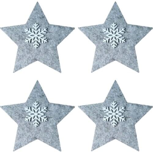 4 Pcs Five Pointed Star Tableware Covers Dinner Desktop Cutlery Bag for Christmas Decoration New Year Party Ornament