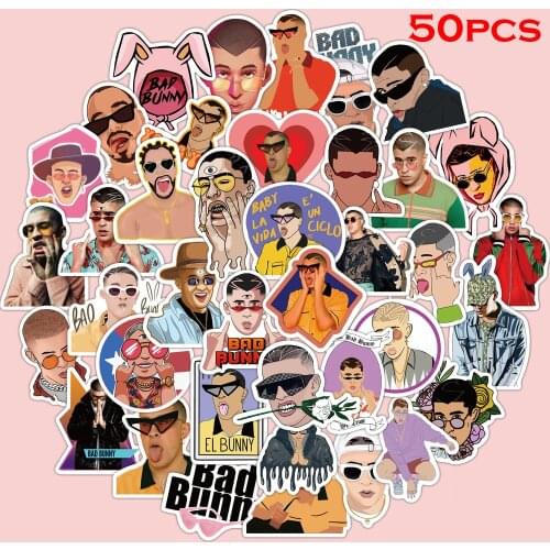 50Pcs Star Bad Bunny Sticker Children Waterproof Toy Graffiti Sticker DIY Mobile Phone Case Luggage Refrigerator Sticker
