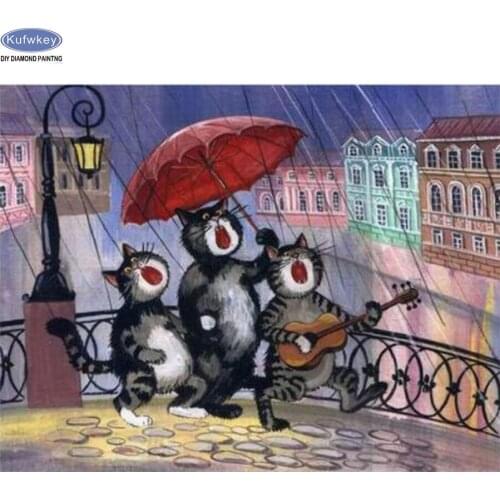 5D DIY Diamond Painting umbrella kittens Embroidery Full Square Diamond Cross Stitch Rhinestone Mosaic wall Painting Decor Gift