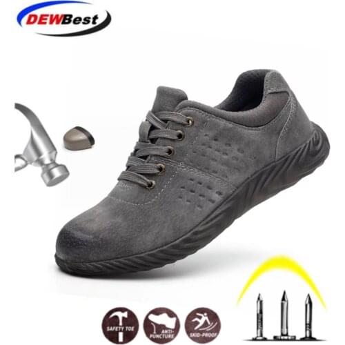 DEWBEST Genuine Leather Safety Work Boots Crazy Fashion Leather Martin Boots Men Fashion Desert Boots Popular High Top Leather