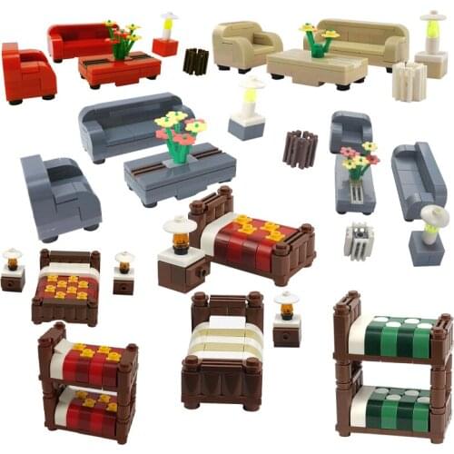 Locking City Sofa Coffee Table Bed Bunk Beds TV Cabinet Building Blocks Educational Toys Gift Cities Model Accessories Toy Sets