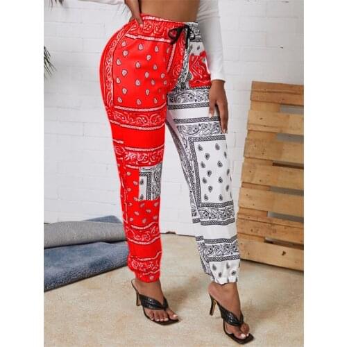 Zoctuo Paisley Bandana Print Trousers For Women Color Patchwork Women Casual Pants Fashion Loose Ankle Length Trousers