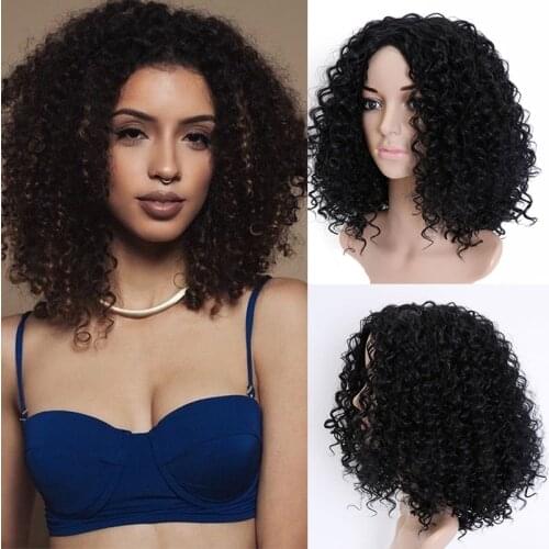 BUQI 20 " Short Curly Hair African American Hair Wig Hairstyle Synthetic Hair Wigs For Black Woman