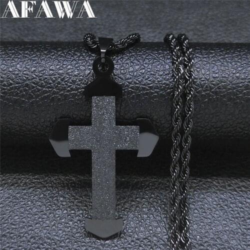 Stainless Steel Christianity Cross Necklaces Chain Women Black Color Long Pendants Necklaces Jewelry collier homme N9528S02