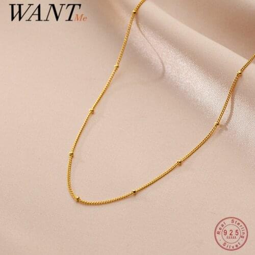 WANTME 925 Sterling Silver Minimalist Cuban Link Chain Glossy Bead Clavicle Charm Necklace Women Teen Fine Jewelry Accessories