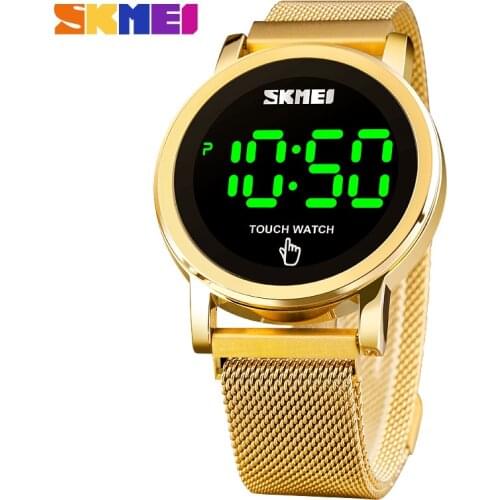 Fashion Mesh Belt Electronic Watch Top Brand SKMEI Mens Watches Luxury Led Light Date Display Wristwatch Touch Screen Clock Men