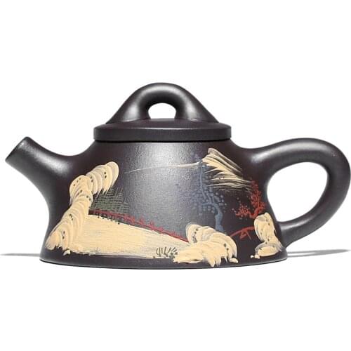 Household Teapot Purple Clay Yixing Purple Clay Teapot Hand-painted Landscape Bawang Stone Scoop Teapot Kung Fu Tea Set