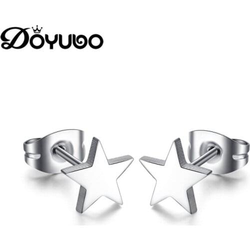 DOYUBO Simple Design Womens Stainless Steel Star / Flower Shape Stud Earrings Anaphylaxis Girl Fashion Earrings Jewelry DB056
