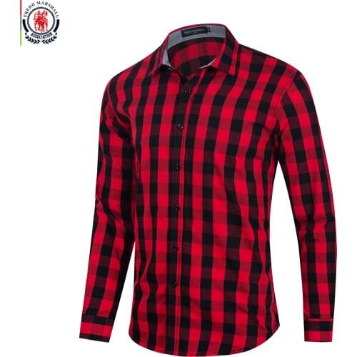 FREDD MARSHALL 2020 New Fashion Buffalo Plaid Shirt Men Slim Fit Business Casual Social Long Sleeve Checked Dress Shirts 274