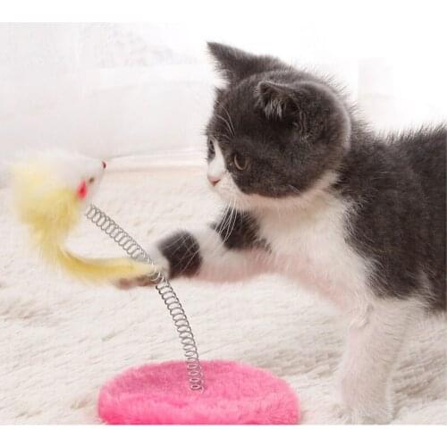 Cat Spring Bounce Board Interactive Toy Scratch Pad Scratcher Feather Ball Cat Plush Toy with Spring Plate and Funny Mouse