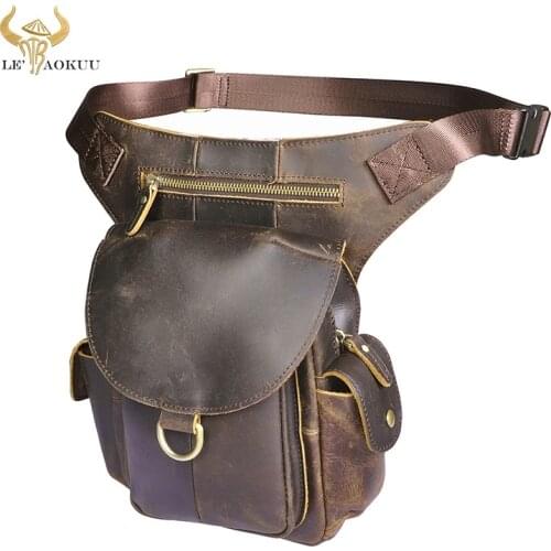 Quality Leather Design Men Multi Function Messenger Mochila Bag Fashion Organizer Fanny Waist Belt Pack Drop Leg Bag Male 9938