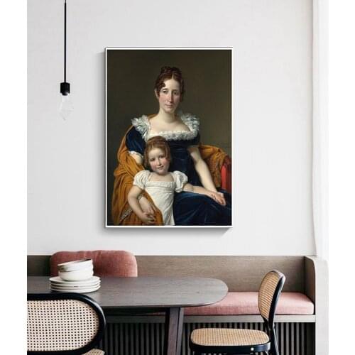 Citon Canvas Oil painting Jacques-Louis David《Portrait of the Comtesse Vilain XIIII and her Daughter》Wall decor Home Decoration