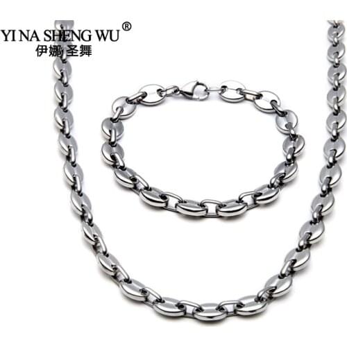 Coffee Beans Titanium Steel Silver Colour Fashion Chain Bracelet Men Bracelet Hip Hop Rock Sports Jewelry Custom Fashion Chain