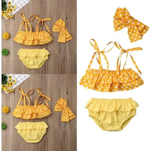 New 3Pcs Sets Bikini Sets Toddler Kids Baby Girls Kids Dots Swimsuit Swimwear Bathing Suit Tankini Bikini Sets 1-6T