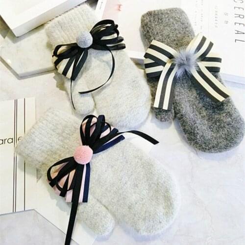 Korea gloves fur ball rabbit cute warm even finger women gloves spring autumn winter knit mittens female Accessories