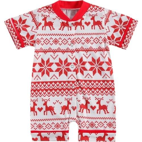 Lioraitiin 0-24M Newborn Toddler Baby Boy Christmas Romper Short Sleeve Deer Printed Jumpsuit Clothing