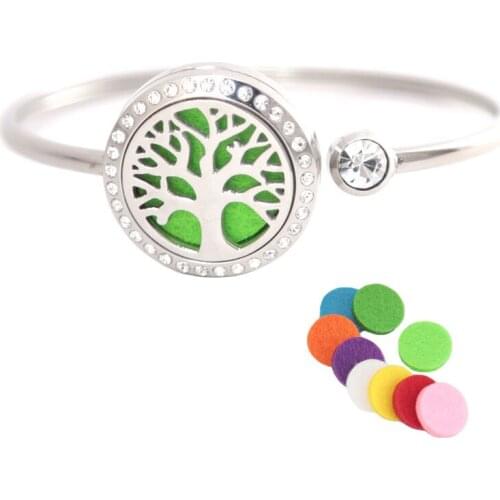 Stainless steel 25mm Magnet Crystal Tree Aromatherapy locket Bracelet Bangle essential oil diffuser locket bracelet