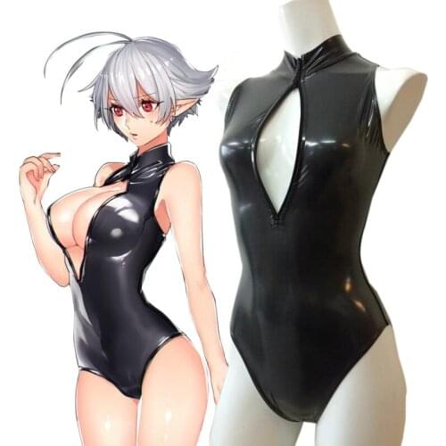 Anime Moe Girls Cute ZIP-UP Open Chest Swimsuit Swim Wear Cosplay Costume