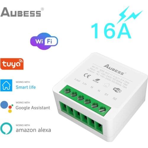 AUBESS 16A Mini Smart Wifi DIY Switch Supports 2 Way Control Works with Alexa Google Home tuya Smart Life App Automation Module