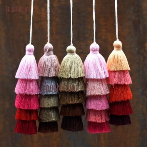 Multi Color 5 Tiny Tassel Layers Big Long Pink Red Cotton Charm For Necklace Earring Making 5.2 inch PM8792