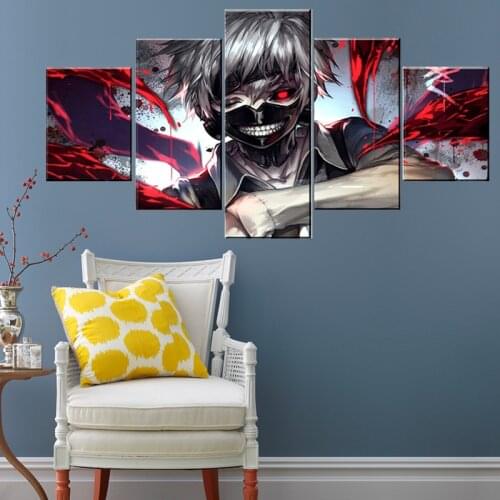 Wall Art Canvas Painting Home Decorative Framework 5 Pieces Ken Kaneki Anime Tokyo Ghoul Poster Modern HD Printing Style