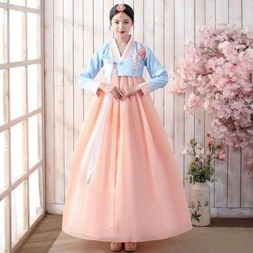 New Skirt Embroidered Korean Traditional Palace Costume Hanbok Female Korean Folk Dance Performance Costume Festive Dress
