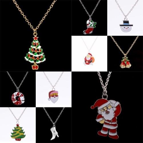 Christmas Tree Santa Claus Garland Boot Bells Snowman High Heels Crystal Pendant Necklaces Women Men Jewelry New Year Gifts Xmas