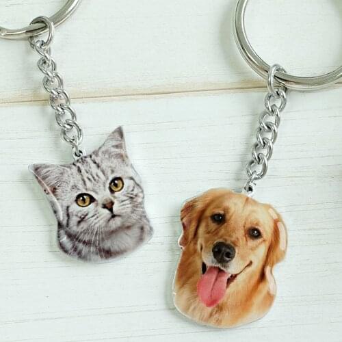 Personalized Dog Keychain Engrave Colorful Cat Photo Keychain Custom Picture Dog Keyrings Jewelry Keepsake Pet Lover Gift