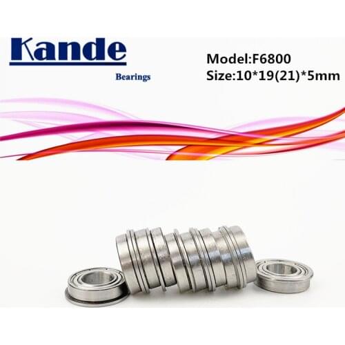 Kande Bearing F6800 ZZ 10pcs ABEC-1 F6800ZZ F6800-2Z Metal Shield Flange Ball Bearing 10x19(21)x5mm F6800 F 6800