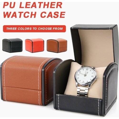Portable Watch Display Box PU Leather Single Grid with Cushion Jewelry Watches Storage Case Wristwatch Bracelet Display Pad