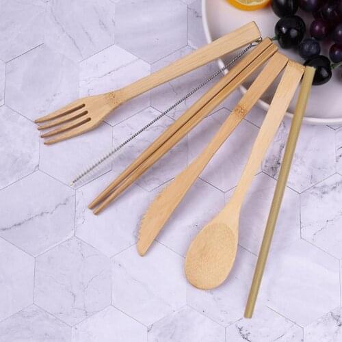 Portable 7Pcs/Set Excellent Wooden Dinnerware Set with Storage Box Wood Cutlery Set No Odor for Camping