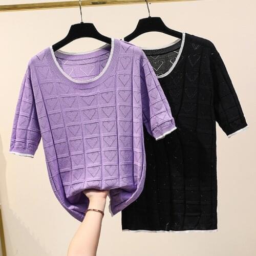 Plus size basic Summer loose Sweater Pullovers Women Casual o-neck short Sleeve Knit thin Sweater Female Jumpers solid sweater