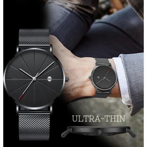 Luxury Fashion Business Watches Men Super Slim Watches Stainless Steel Mesh Belt Quartz Watches Gold Watches Men Gift