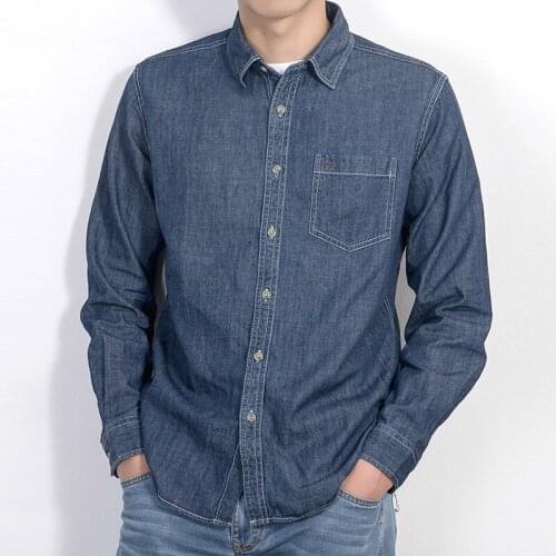 Spring Fall Casual Mens Blue Full Sleeve Loose Denim Shirt , 2018 Autumn 100% Cotton 3XL XXL Male Shirts , Washed Blouse For Men