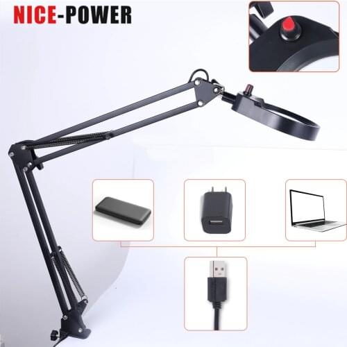 Foldable Professional 10X Magnifying Glass Desk Lamp Magnifier LED Light Reading Lamp with Three Dimming Modes USB Power Supply