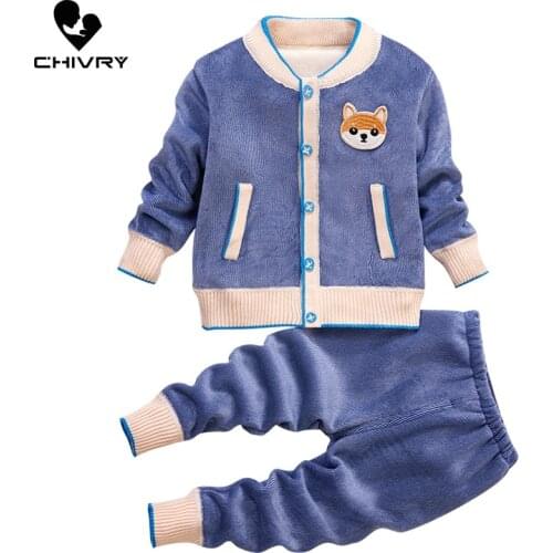 2021 Newborn Baby Knitted Clothes Set Autumn Winter Toddler Boys Girls Cartoon Cardigan Sweater Jackets with Pants Clothing Sets