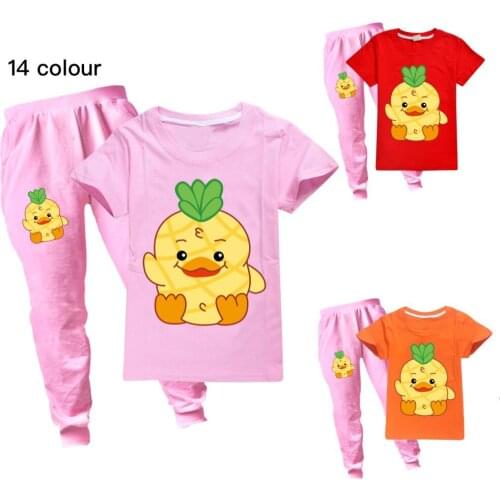 Spring/Fall 2021 Kawaii Pineapple Childrens Suit Girls Fashion Cotton Pants + T-shirt 2-Piece Set Girls Casual Sportswear 2-14Y