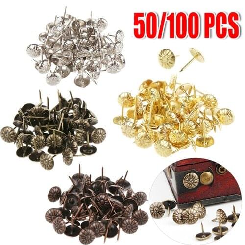 50/100 PCS Vintage Metal Tacks Stud Pushpin Doornail Furniture Hardware Upholstery Nails Wine Case Protector