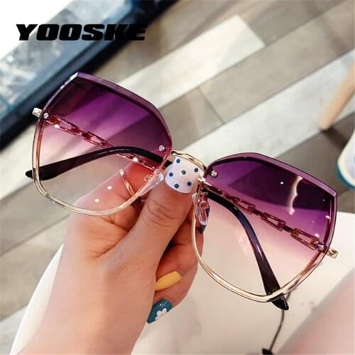 YOOSKE Polygonal Rimless Sunglasses 2021 Ocean Gradient Lens Sun Glasses Oversized Female Luxury Brand Alloy Hollow Chain Design