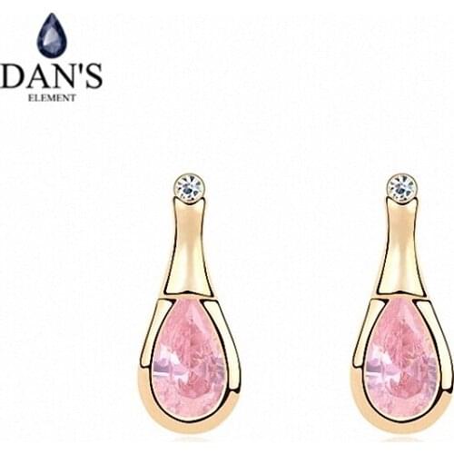 DANS ELEMENT 3 Colors Real Big Brand AAA Zirconia Micro Inlays Stud Earrings for Women Water Drop 96496pink