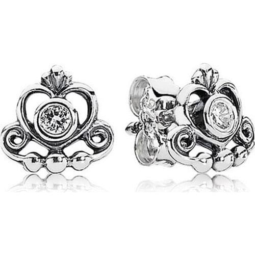 Original Vintage My Princess Tiara With Crystal Stud Earring For 925 Sterling Silver Earring Women Gift Europe DIY Jewelry