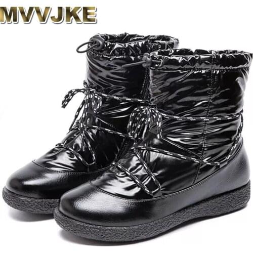 MVVJKESnow boots women Waterproof High quality Warm Plush Winter boots for women Lace up Non-slip Female Mid-calf boot Big size