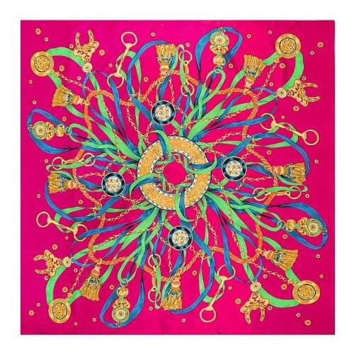 130cm 2019 Newest Brand Women Chain Silk Ribbon Print Winter Twill Silk Scarf,Fashion Turban Headband Large Hijab Square Scarf