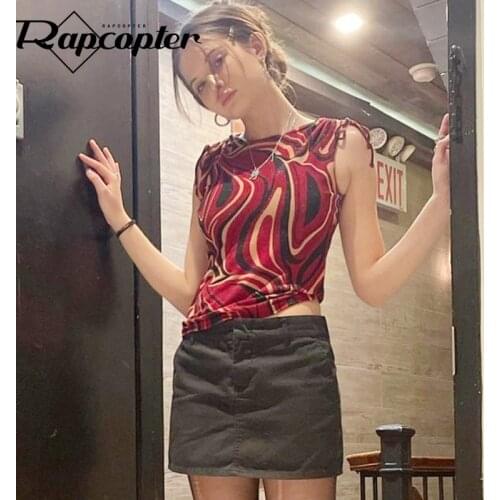 Rapcopter Paisley Red Crop Top Tie Up Tank Top y2k Vintage Corset Top Summer Sweats Women Sleeveless Mini Vest Harajuku Tee Tops