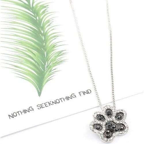 10 pieces/lot Silver Color Necklace Crystal Dog Paw Pendants Necklaces Rhinestone Feet Statement Charm Clavicle Chain Jewelry