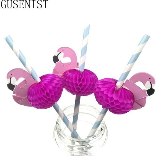 12PCS Flamingo Multi colors 3D Flexible paper Drinking Straws Kids Birthday/Wedding/Pool Party Decoration Supplies