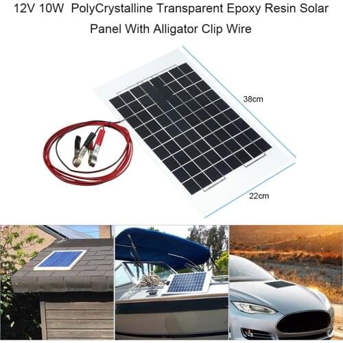 12V 10W PolyCrystalline Transparent Epoxy Resin Solar Panel With Alligator Clip Wire Car Accessories Car Styling
