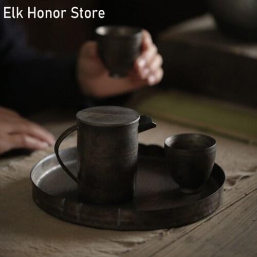 185ml Japanese Style Archaize Gilding Teakettle Master Cups Handmade Coarse Pottery Teapot Straight Ball Hole Pu'er Teaset